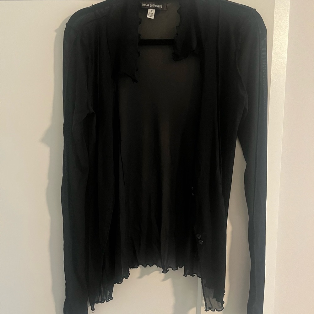 Urban Outfitters Black Blouse with Long Sleeves and Ruffled Edges